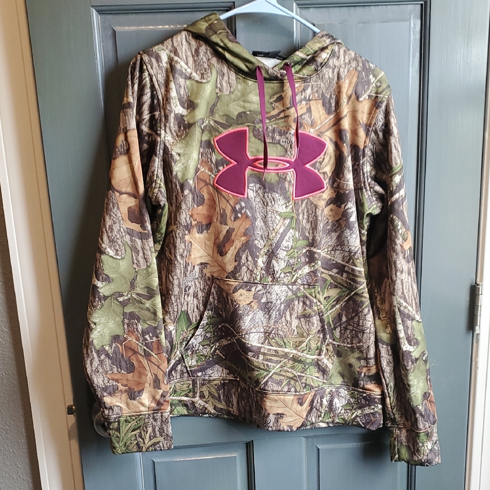 Under Armour Green Camo Hoodie with Pink Accent